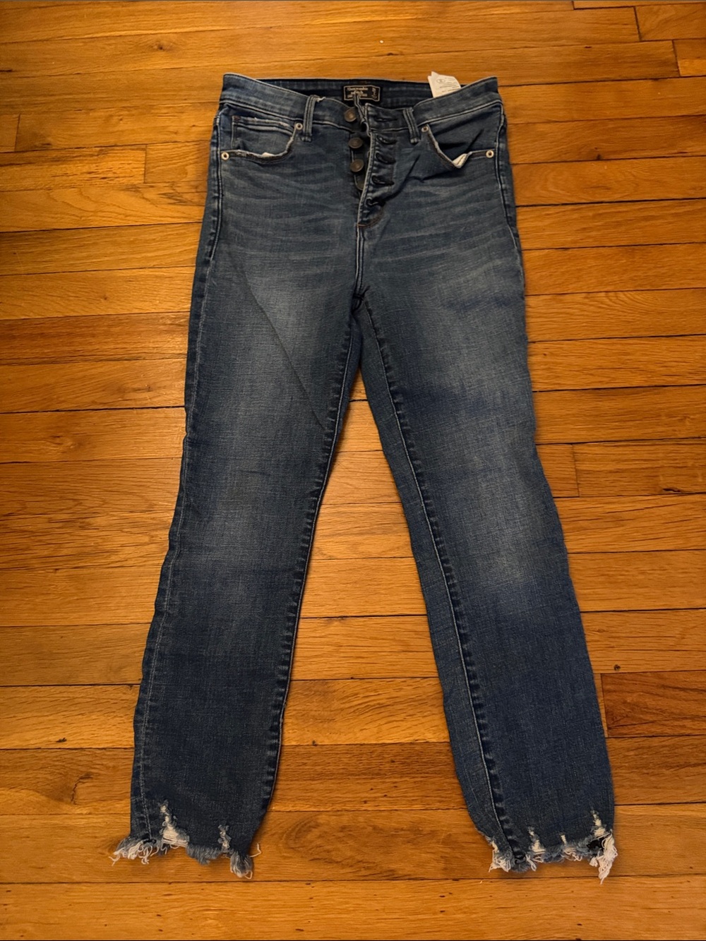 Abercrombie & Fitch Dark Blue Skinny Jeans with Frayed Hem